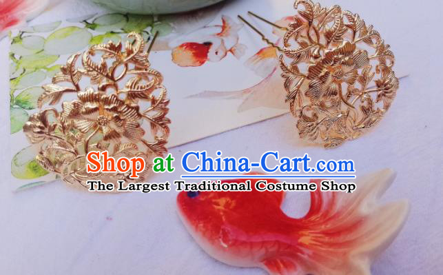 Chinese Ancient Palace Princess Hairpins Golden Hair Clip Traditional Hanfu Hair Accessories for Women