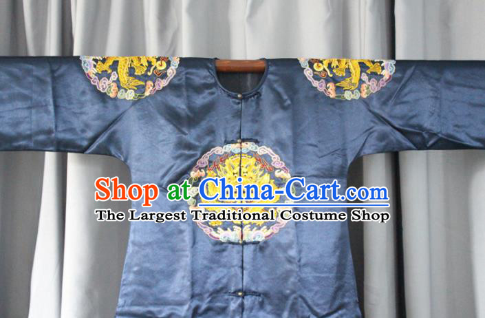 Chinese Traditional Drama Manchu Navy Costume Ancient Qing Dynasty Emperor Imperial Robe for Men