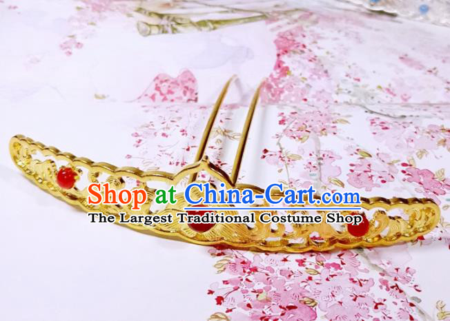 Chinese Ancient Princess Golden Hairpins Palace Hair Comb Traditional Hanfu Hair Accessories for Women