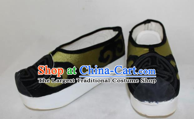 Chinese Ancient Landlord Green Satin Shoes Traditional Beijing Opera Old Male Shoes for Men