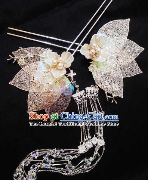 Chinese Ancient Princess Hairpins Palace Leaf Tassel Hair Clip Traditional Hanfu Hair Accessories for Women