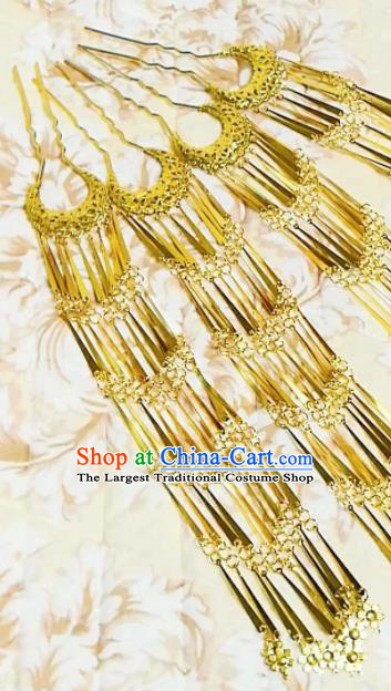 Chinese Ancient Palace Princess Golden Long Tassel Hairpins Traditional Hanfu Hair Accessories for Women