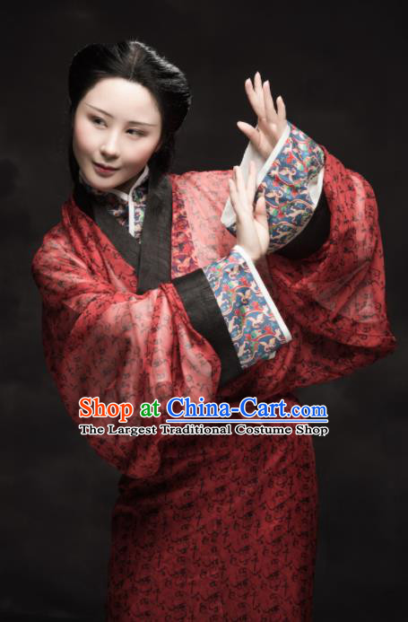 Chinese Ancient Han Dynasty Imperial Consort Replica Costume Traditional Court Lady Red Hanfu Dress for Women