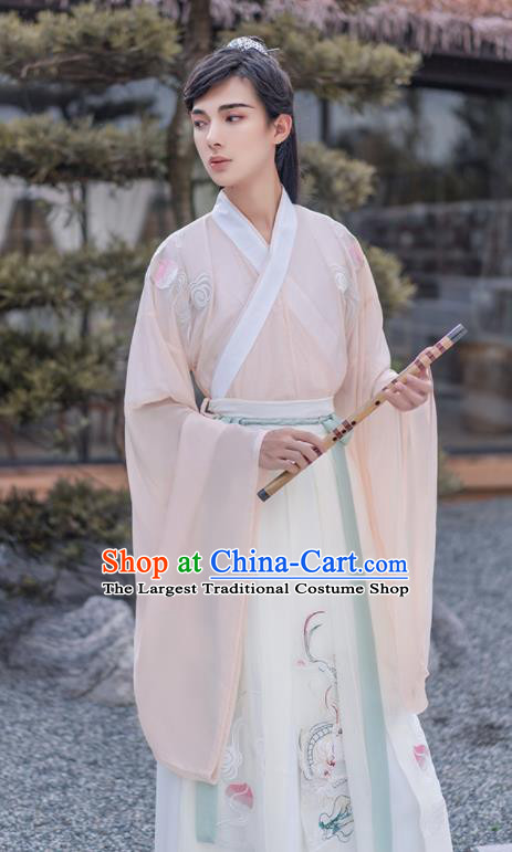 Chinese Traditional Nobility Childe Hanfu Clothing Ancient Jin Dynasty Scholar Embroidered Historical Costume for Men