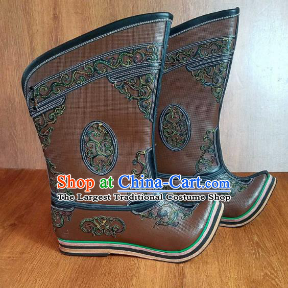 Traditional Chinese Mongol Ethnic Embroidered Leather Boots Mongolian Minority Folk Dance Handmade Shoes for Men