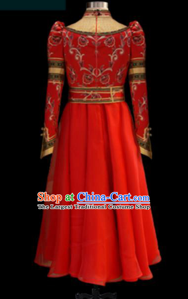Chinese Traditional Mongol Ethnic Red Dress Mongolian Minority Folk Dance Clothing for Kids
