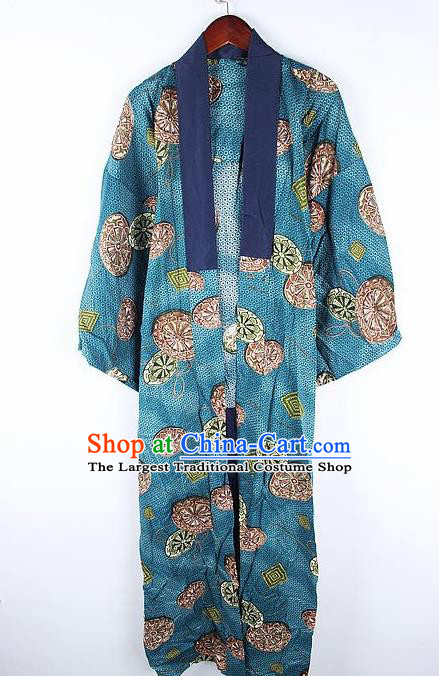 Japanese Traditional Printing Blue Kimono Asian Japan National Costume for Men