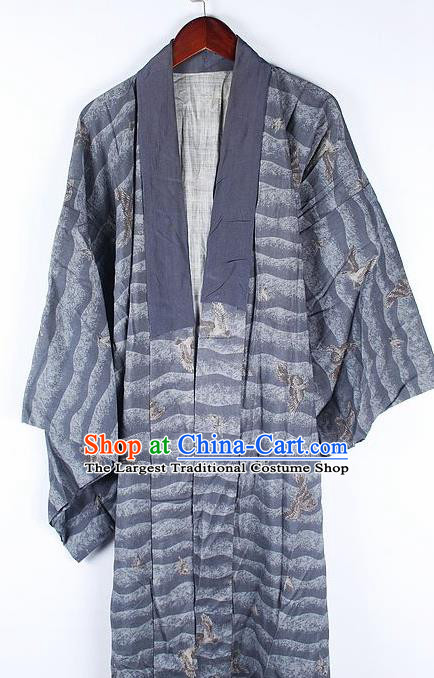 Japanese Traditional Printing Grey Kimono Asian Japan National Yukata Costume for Men