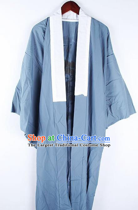Japanese Traditional Printing Pine Blue Kimono Asian Japan National Yukata Costume for Men