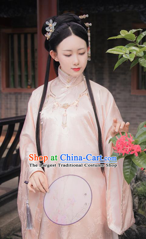 Asian Chinese Ming Dynasty Palace Princess Replica Costume Traditional Ancient Court Pink Hanfu Dress for Women