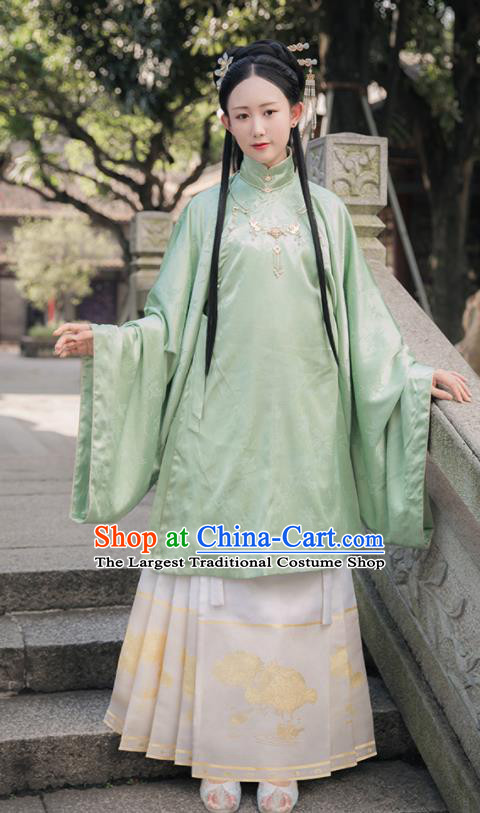 Asian Chinese Ming Dynasty Imperial Consort Replica Costume Traditional Ancient Palace Green Hanfu Dress for Women