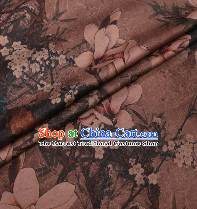 Traditional Chinese Gambiered Guangdong Gauze Silk Fabric Classical Magnolia Pattern Design Brocade Fabric Asian Satin Material