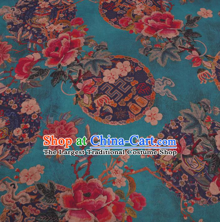 Traditional Chinese Green Gambiered Guangdong Gauze Silk Fabric Classical Plum Blossom Pattern Design Brocade Fabric Asian Satin Material