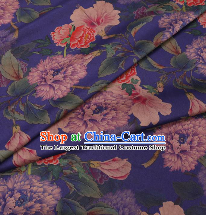 Traditional Chinese Purple Gambiered Guangdong Gauze Classical Peony Butterfly Pattern Design Silk Fabric