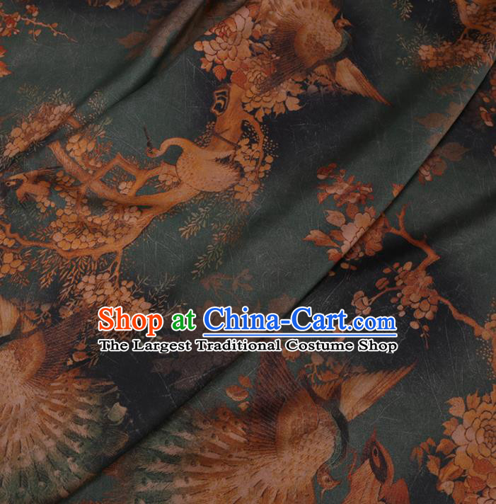 Traditional Chinese Green Gambiered Guangdong Gauze Classical Peacock Pattern Design Silk Fabric