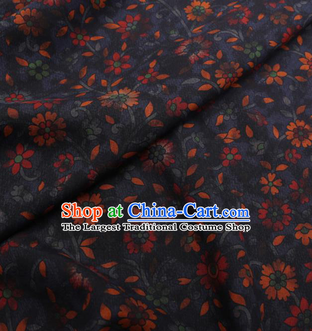 Traditional Chinese Classical Flowers Pattern Design Navy Gambiered Guangdong Gauze Asian Brocade Silk Fabric