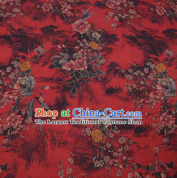 Traditional Chinese Classical Plum Blossom Pattern Design Red Gambiered Guangdong Gauze Asian Brocade Silk Fabric