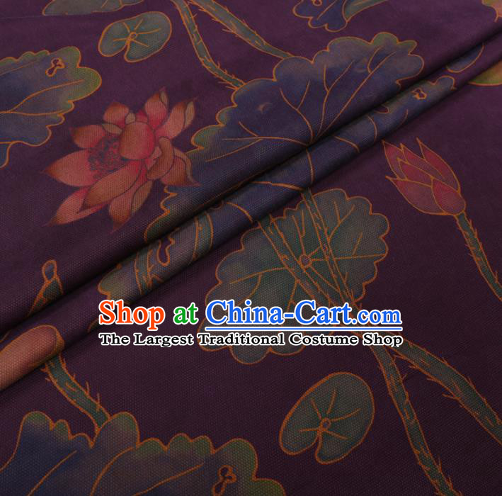 Traditional Chinese Classical Lotus Pattern Design Deep Purple Gambiered Guangdong Gauze Asian Brocade Silk Fabric