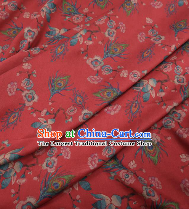 Traditional Chinese Classical Feather Pattern Design Red Gambiered Guangdong Gauze Asian Brocade Silk Fabric