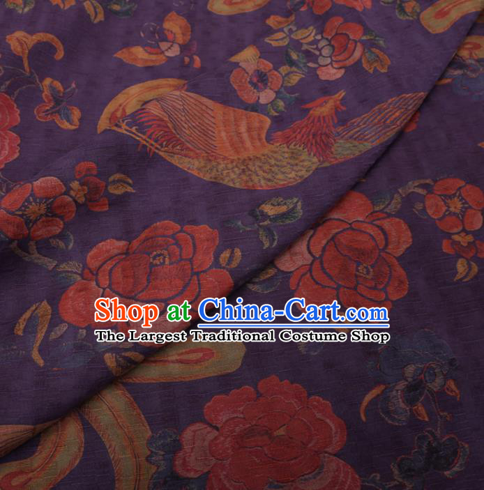 Traditional Chinese Classical Phoenix Peony Pattern Design Purple Gambiered Guangdong Gauze Asian Brocade Silk Fabric
