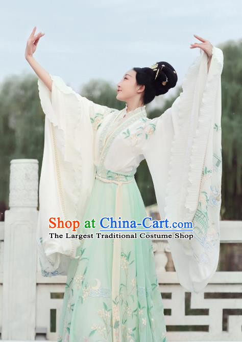 Ancient Chinese Imperial Consort Goddess Green Hanfu Dress Traditional Jin Dynasty Embroidered Replica Costume for Women