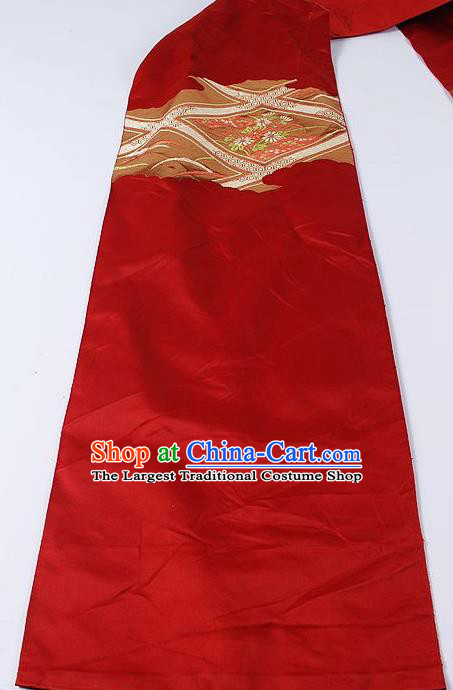 Japanese Kimono Accessories Classical Daisy Pattern Red Belt Asian Japan Traditional Ceremony Yukata Waistband for Women