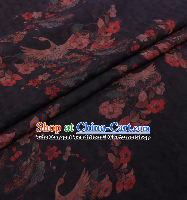 Traditional Chinese Classical Cranes Pattern Design Navy Gambiered Guangdong Gauze Asian Brocade Silk Fabric
