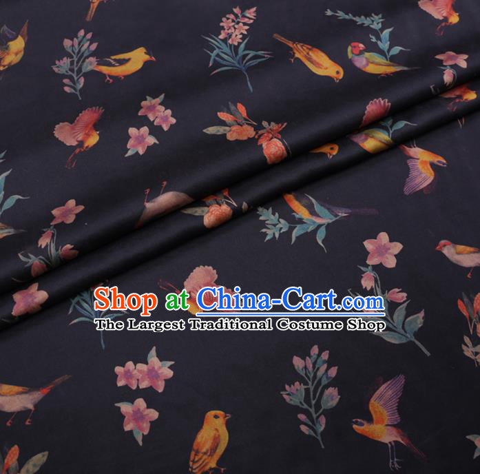 Traditional Chinese Classical Birds Pattern Design Black Gambiered Guangdong Gauze Asian Brocade Silk Fabric