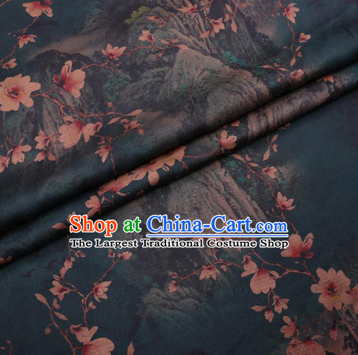 Traditional Chinese Classical Magnolia Pattern Design Dark Green Gambiered Guangdong Gauze Asian Brocade Silk Fabric