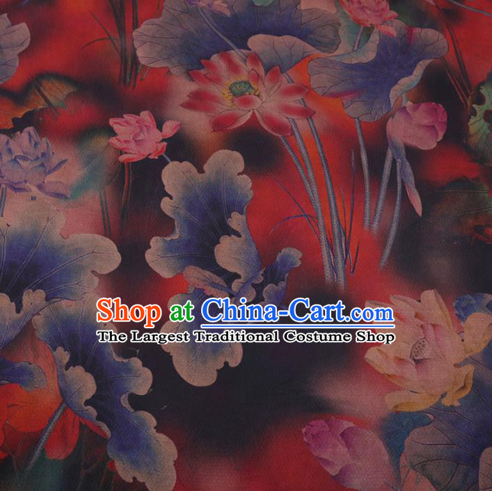 Traditional Chinese Classical Lotus Pattern Design Red Gambiered Guangdong Gauze Asian Brocade Silk Fabric