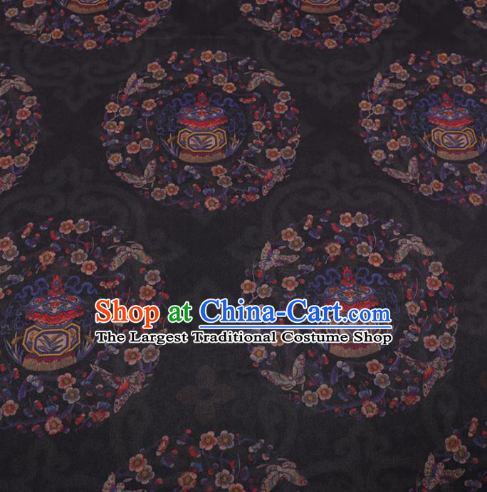Traditional Chinese Classical Plum Blossom Pattern Design Black Gambiered Guangdong Gauze Asian Brocade Silk Fabric