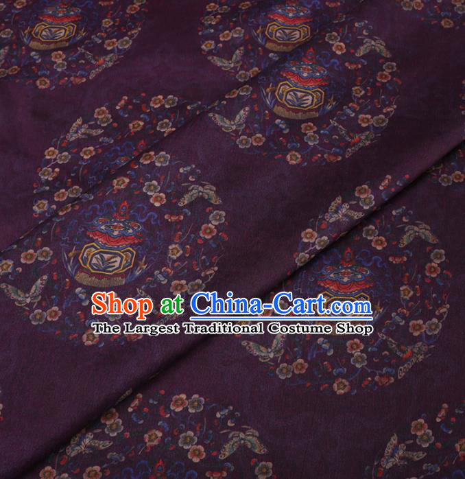Traditional Chinese Classical Plum Blossom Pattern Design Purple Gambiered Guangdong Gauze Asian Brocade Silk Fabric