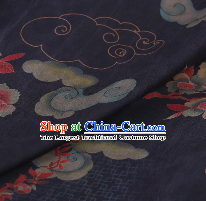 Traditional Chinese Classical Cloud Wintersweet Pattern Design Navy Gambiered Guangdong Gauze Asian Brocade Silk Fabric