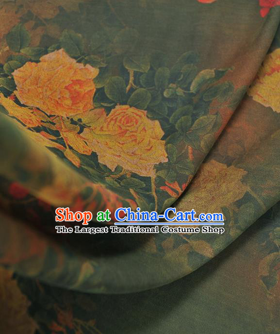 Chinese Traditional Classical Roses Pattern Design Green Gambiered Guangdong Gauze Asian Brocade Silk Fabric