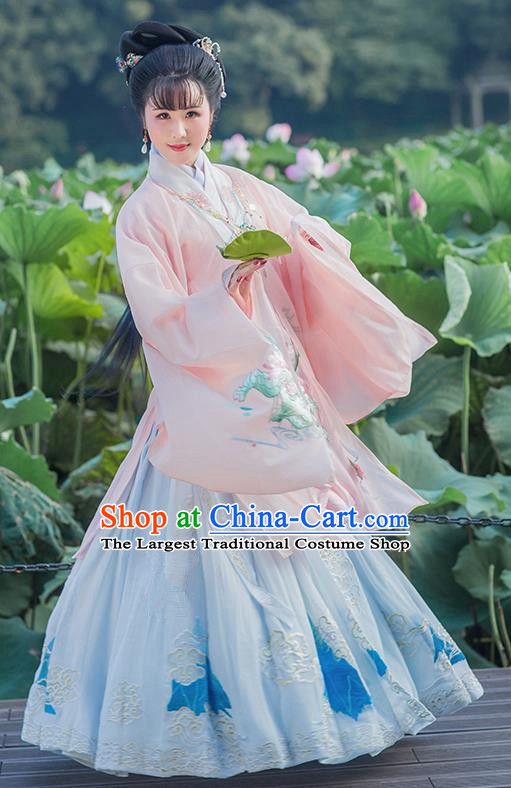 Chinese Ancient Ming Dynasty Princess Hanfu Dress Traditional Embroidered Replica Costume for Women