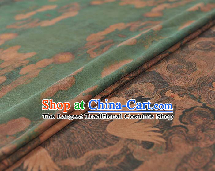 Chinese Traditional Classical Cranes Pattern Design Green Gambiered Guangdong Gauze Asian Brocade Silk Fabric