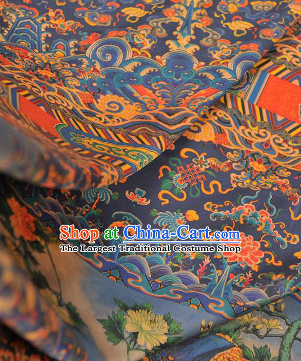 Chinese Traditional Classical Dragon Peony Pattern Design Navy Gambiered Guangdong Gauze Asian Brocade Silk Fabric