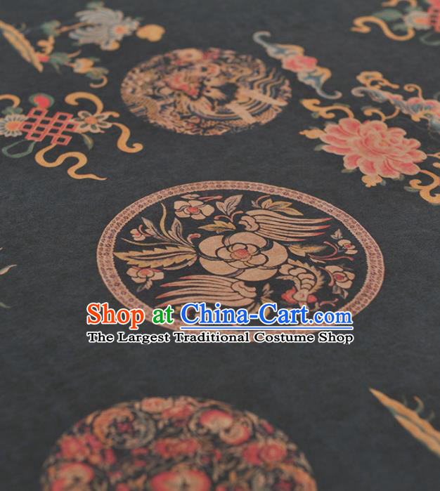 Chinese Traditional Phoenix Peony Pattern Design Black Gambiered Guangdong Gauze Asian Brocade Silk Fabric