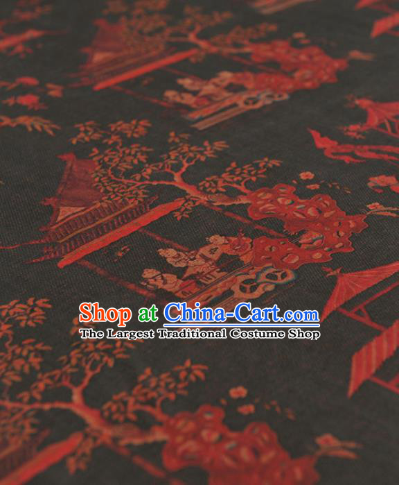 Chinese Traditional Pattern Design Navy Gambiered Guangdong Gauze Asian Brocade Silk Fabric