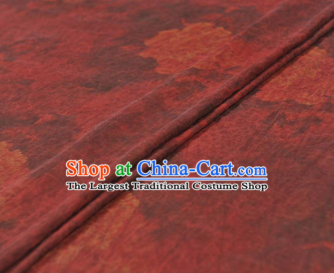 Chinese Traditional Peony Flowers Pattern Design Brown Red Gambiered Guangdong Gauze Asian Brocade Silk Fabric