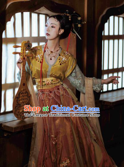 Chinese Ancient Tang Dynasty Court Princess Hanfu Dress Traditional Mythology Goddess Dance Embroidered Replica Costume for Women