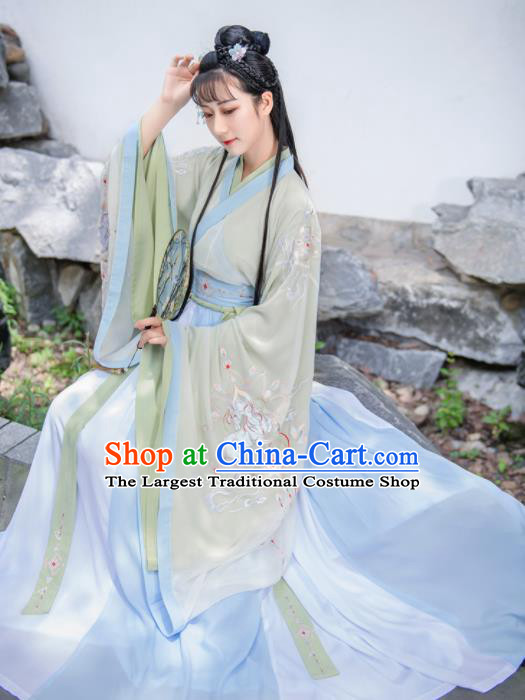 Chinese Traditional Jin Dynasty Princess Hanfu Dress Ancient Peri Goddess Embroidered Historical Costume for Women