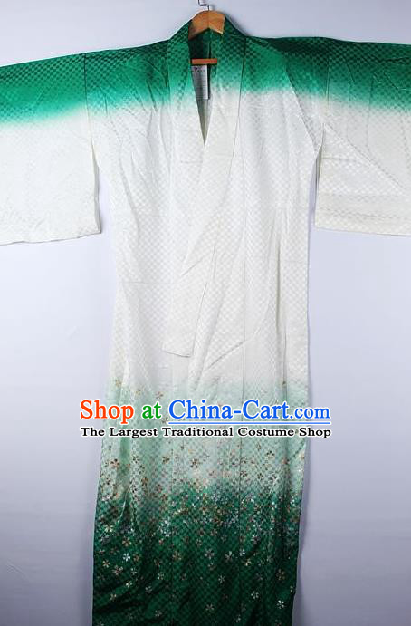 Asian Japanese Ceremony Printing Sakura Deep Green Kimono Traditional Japan National Yukata Costume for Men