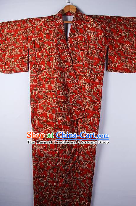 Asian Japanese Ceremony Clothing Printing Red Kimono Traditional Japan National Yukata Costume for Men