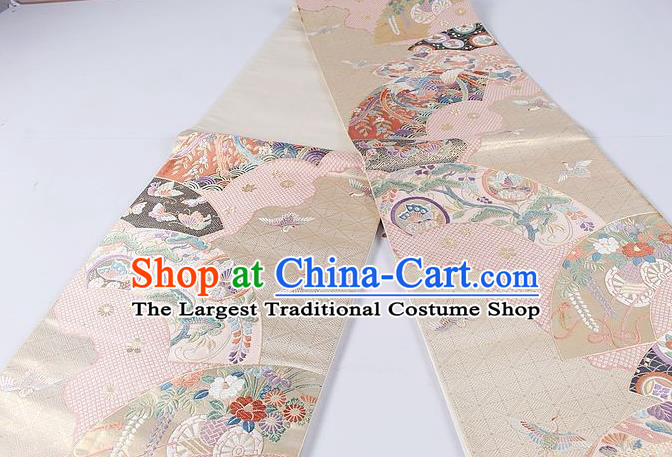 Asian Japanese Classical Daisy Pattern Khaki Brocade Waistband Kimono Accessories Traditional Yukata Belt for Women