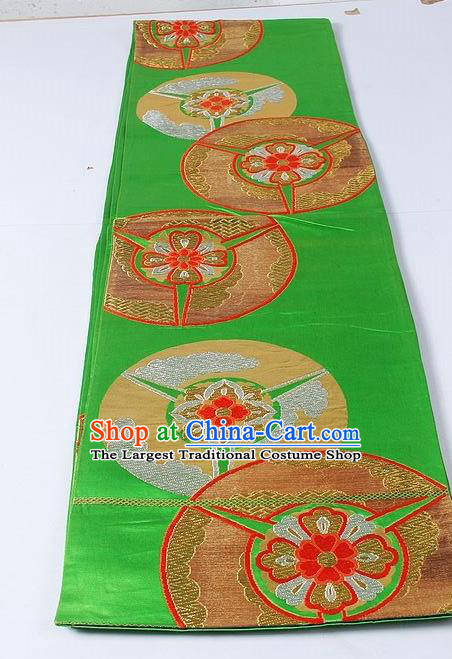 Asian Japanese Yukata Accessories Classical Pattern Green Brocade Belt Japan Traditional Kimono Waistband for Women