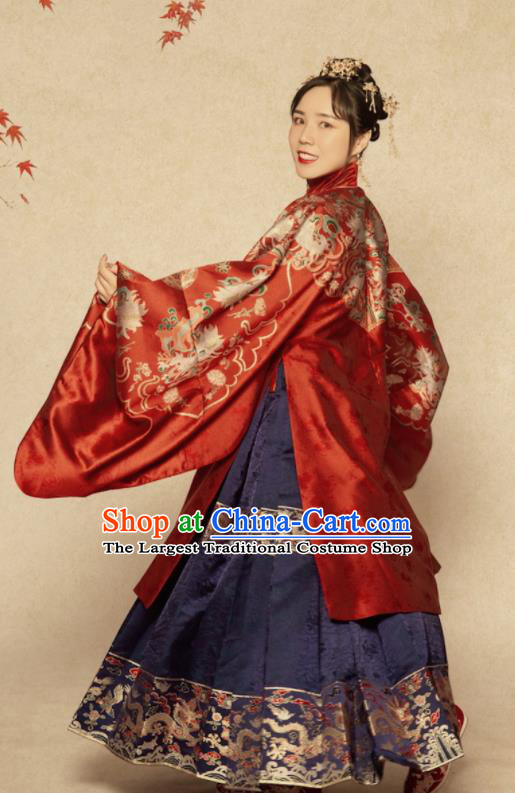 Chinese Ancient Ming Dynasty Court Wedding Red Hanfu Dress Traditional Empress Embroidered Replica Costume for Women
