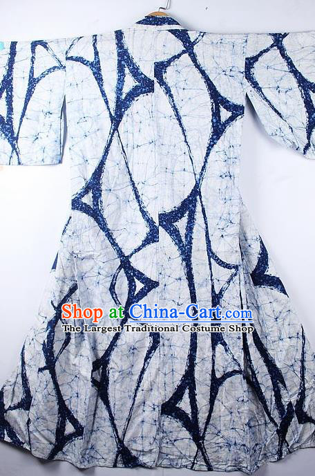 Asian Japanese Printing Blue Furisode Kimono Ceremony Costume Traditional Japan Yukata Dress for Women