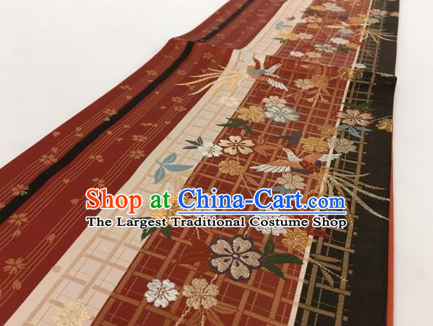 Japanese Traditional Classical Phoenix Pattern Purplish Red Waistband Kimono Brocade Accessories Asian Japan Yukata Belt for Women