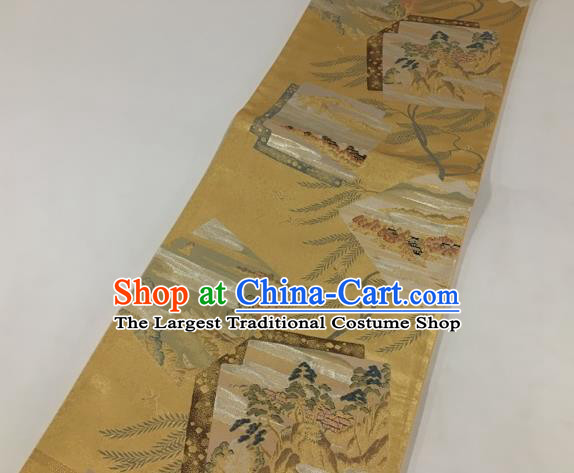 Japanese Traditional Classical Pattern Golden Waistband Kimono Brocade Accessories Asian Japan Yukata Belt for Women